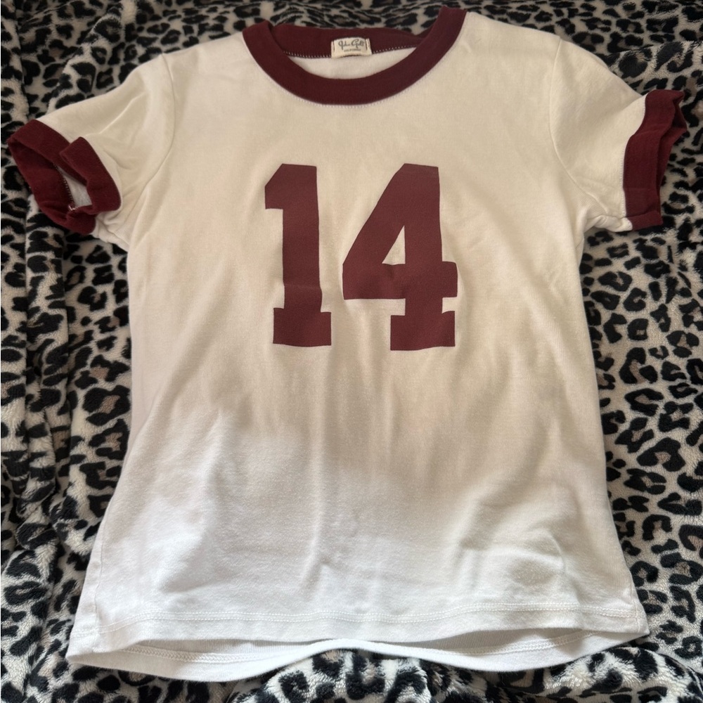 Brandy Melville Red and White Varsity Short Sleeve Tee